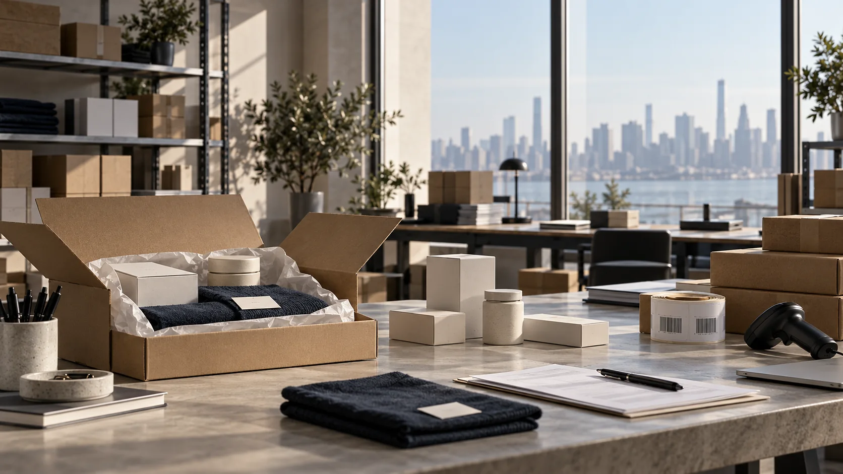 AI-generated illustrative scene: Premium ecommerce operations studio scene.